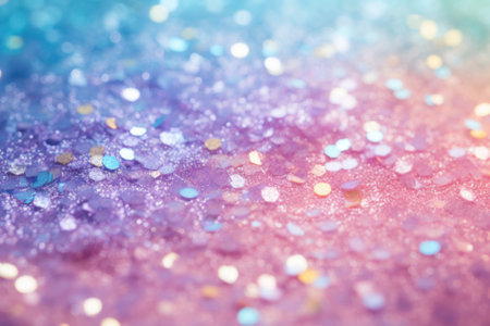 Pink blue sequins texture background, unicorn color for children party. Abstract pattern of colorful glitter. Theme of rainbow, celebration, festive design, illustration, mermaid. Generative AIの素材