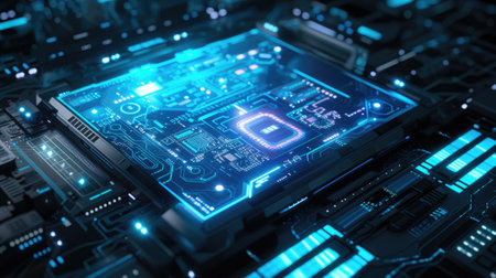 Digital touch screen of control panel in command center, futuristic computer dashboard background. Concept of hud and ui tech, data, monitor, technology, security, interface, information. Generative AI.の素材