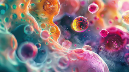 Abstract micro life background, microscopic view of viruses and bacteria, research of microbiology close-up. Concept of science, macro, organic cell, microscope, biology, nature, pattern. Generative AIの素材