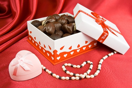 Box of chocolate, box for a ring and jevelry.の写真素材