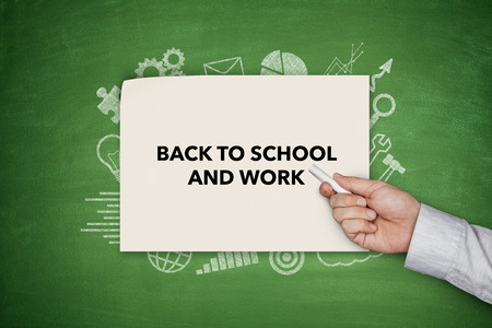 Back to shool and work Concept on blackboardの写真素材