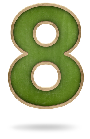 Green blank number 8 shape blackboard on white background