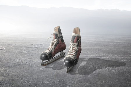 Vintage ice skates on a iceの写真素材