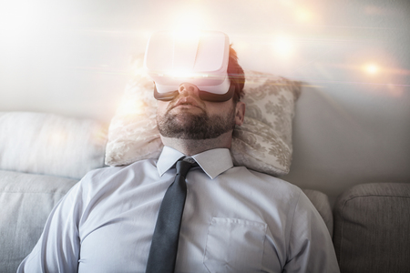 Businessman wearing virtual reality glasses