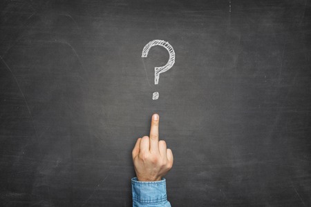 Question mark and middle fingerの写真素材