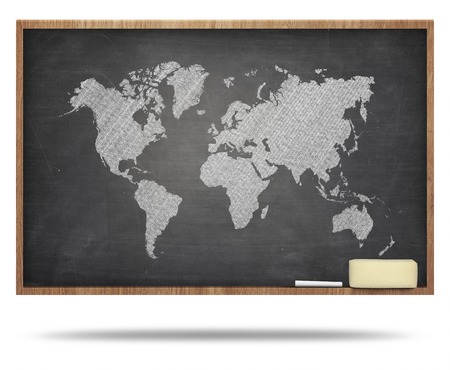 World map on black blackboardの写真素材