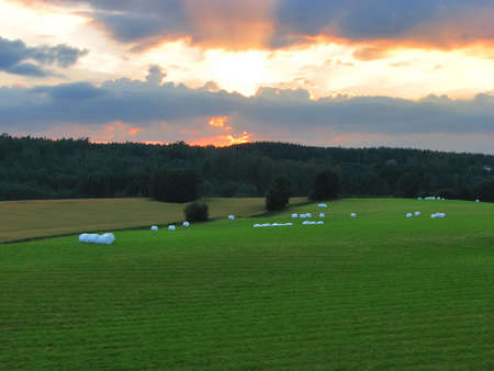 Sunset in villageの写真素材