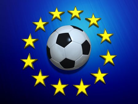 Soccer ball on European Union flagの写真素材