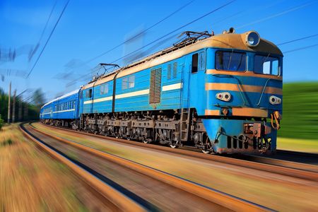 High speed passenger train with motion blur effectの写真素材