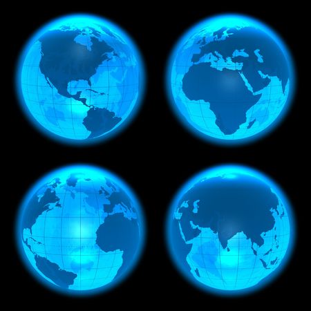 Blue glowing Earth globes setの写真素材