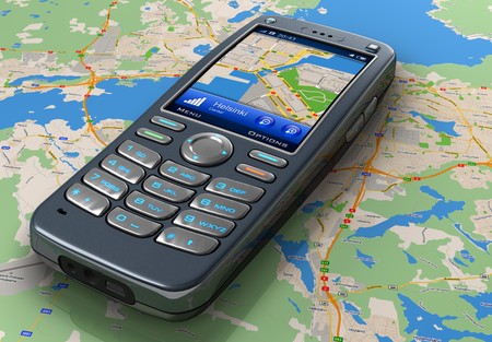 Mobile phone with GPS navigation on map 