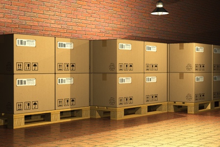 Cardboard boxes on shipping pallets in storage warehouse Cardboard boxes on shipping pallets in storage warehouse