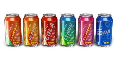 Set of refreshing soda drinks in metal cans Set of refreshing soda drinks in metal cans