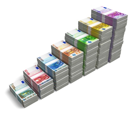 Bar chart from different Euro banknotes isolated on white background Bar chart from different Euro banknotes isolated on white background