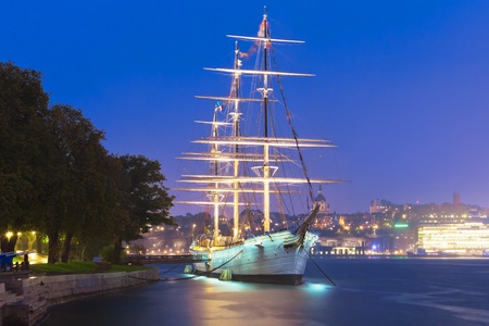 Historical ship AF Chapman (built in 1888) at the Skeppsholmen island in the Old Town in Stockholm, Swedenの写真素材