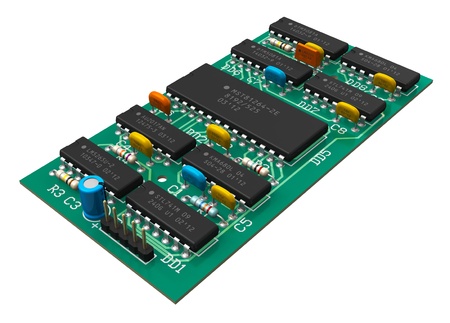 Digital circuit board with microchips isolated on white background *** NOTE: DESIGN IS MY OWN AND...