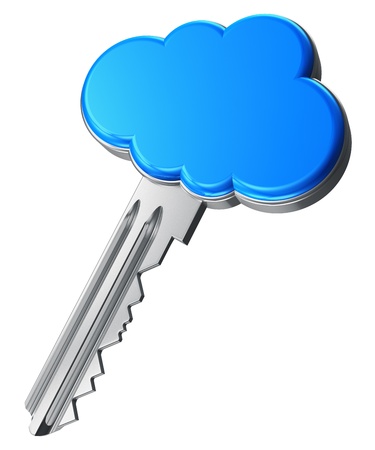 Cloud computing concept  metal key with blue cloud shape handle isolated on white background  DESIGN IS MY OWNの写真素材