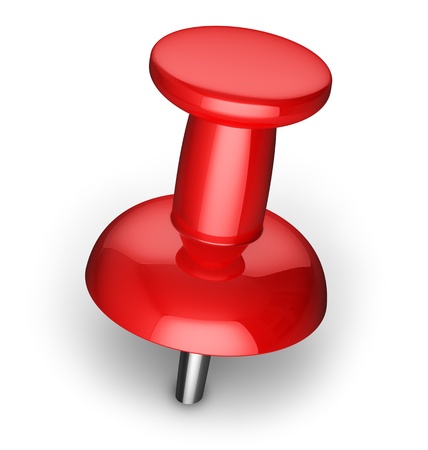 Red office pushpin or thumbtack for business paperwork isolated on white backgroundの写真素材