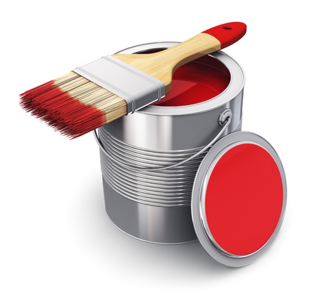 Metal tin can with red paint and paintbrush isolated on white background Metal tin can with red paint and paintbrush isolated on white background