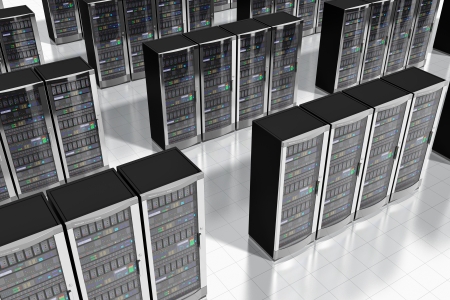 Cloud computing and computer telecommunication technology concept  rows of network server racks in datacenter  Design is my own and all text labels are fully abstractの写真素材