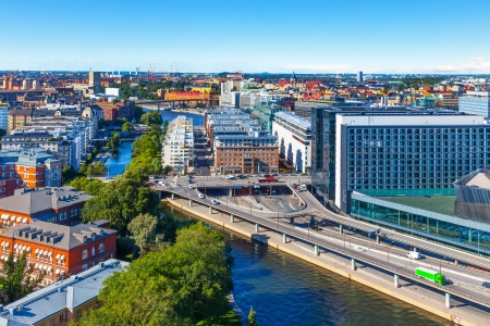 Scenic summer aerial panorama of Stockholm, Swedenの写真素材