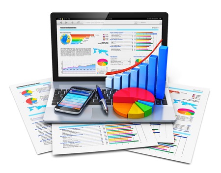 Mobile office work, stock exchange market trading, statistics accounting, development and banking business concept Mobile office work, stock exchange market trading, statistics accounting, development and banking business concept