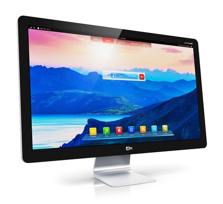 Creative abstract computer technology office business concept  modern TV display screen or monitor with colorful interface の写真素材
