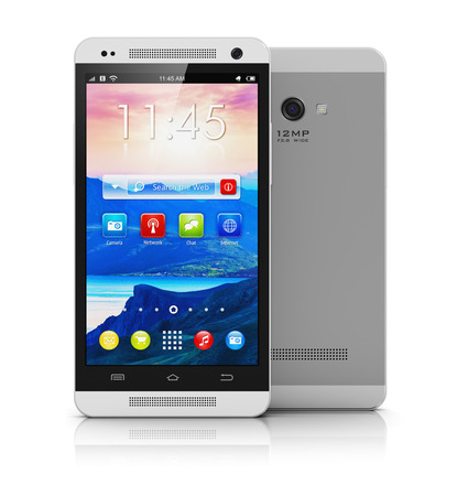 Creative abstract mobile phone wireless communication technology and mobility business office conceptの写真素材