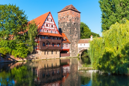 Scenic summer view of the Old Town architecture in Nuremberg, Germanyの写真素材