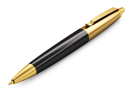 Creative abstract business office paperwork and document work management corporate concept  gold luxury ballpoint pen isolated on white backgroundの写真素材