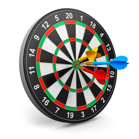 darts game with dartboard and color arrows isolated on white backgroundの写真素材