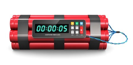 TNT time bomb explosive with digital countdown timer clock isolated on white background