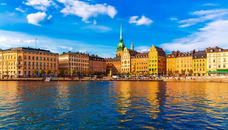 Scenic summer panorama of the Old Town  Gamla Stan  architecture pier in Stockholm, Swedenの写真素材
