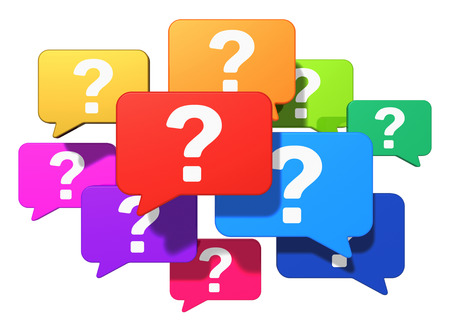 Creative business help, support and assistance concept  group of color speech balloons with question mark symbols isolated on white backgroundの写真素材