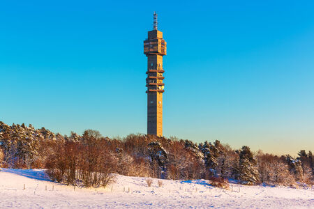 Winter view of television communication tower Kaknastornet in Stockholm, Sweden