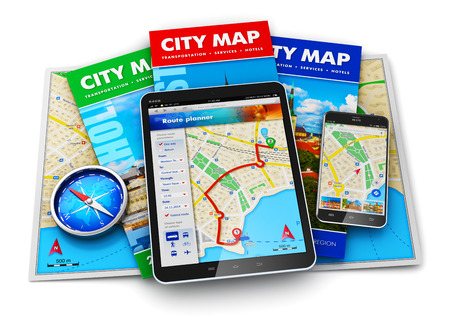Creative abstract GPS satellite navigation, travel, tourism and location route planning business...
