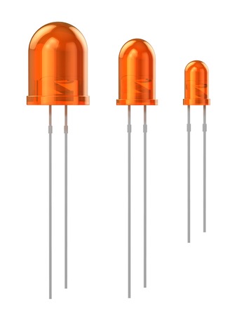 Set of orange LEDs (8 mm, 5 mm, 3 mm) isolated on white backgroundの写真素材