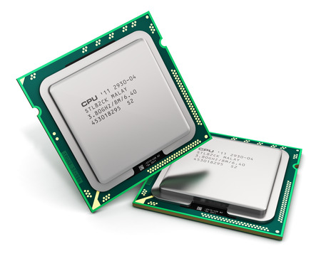 Modern central computer processors CPU isolated on white background with reflection effectの写真素材