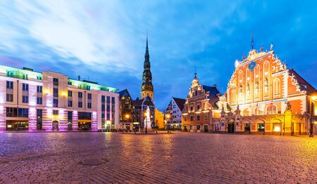 Scenic summer evening view of the City Hall Square in the Old Town of Riga, Latviaの写真素材