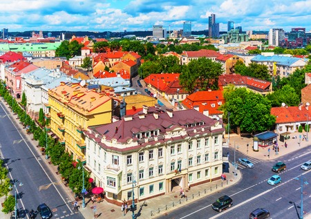 Scenic summer aerial view of the Old Town architecture buildings in Vilnius, Lithuaniaの写真素材