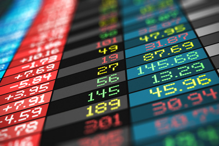 Creative abstract business success, financial development, trading commercial success and corporate management growth concept: 3d render illustration of color stock exchange market trade big data arranged in table chart screen, monitor or display with selの写真素材