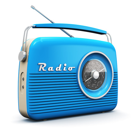 Creative abstract 3D render illustration of the old blue vintage retro style radio receiver isolated on white backgroundの写真素材