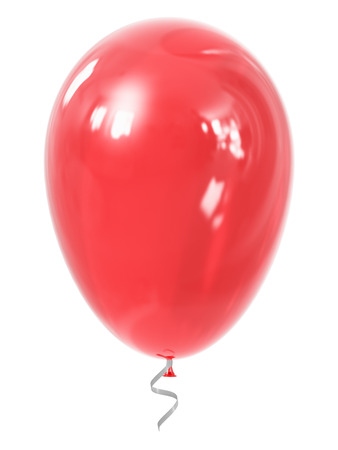 Creative abstract holiday celebration concept: 3D render illustration of red shiny transparent inflatable rubber air balloon or ball isolated on white backgroundの写真素材