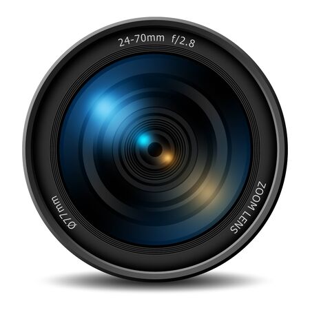 Creative abstract 3D render illustration of professional digital photo or video camera 24-70 mm zoom lens isolated on white backgroundの写真素材
