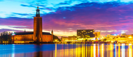 Scenic evening summer view of the City Hall Palace in the Old Town of Stockholm, Swedenの写真素材