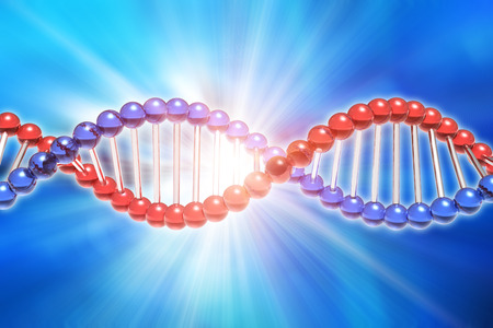 Creative abstract DNA genetic research scientific medical technology analysis concept: 3D render illustration of DNA molecule structure and research data cyberspaceの写真素材