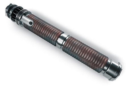 Creative abstract 3D render illustration of light saber laser sword weapon isolated on white backgroundの写真素材