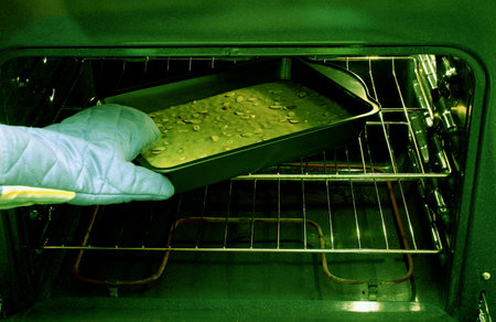  banana bread placed in the ovenの写真素材