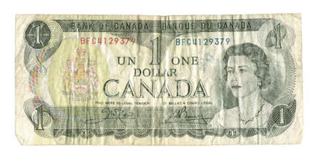 Old Withdrawn Canadian Banknote - The $1 bill ceased printing in 1989. These bills are virtually never seen in circulation today.の写真素材