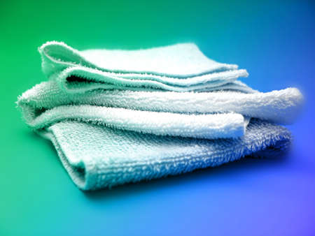 towels on blue and grean backgroundの写真素材